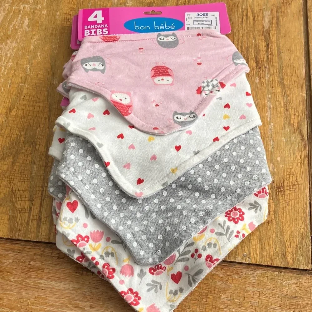 Bon Bebe Pink and Gray Owl Bandana Bibs Set